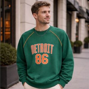 ASOS Sweatshirt Detroit 86 Men’s M Green Crewneck Fleece Casual Oversized